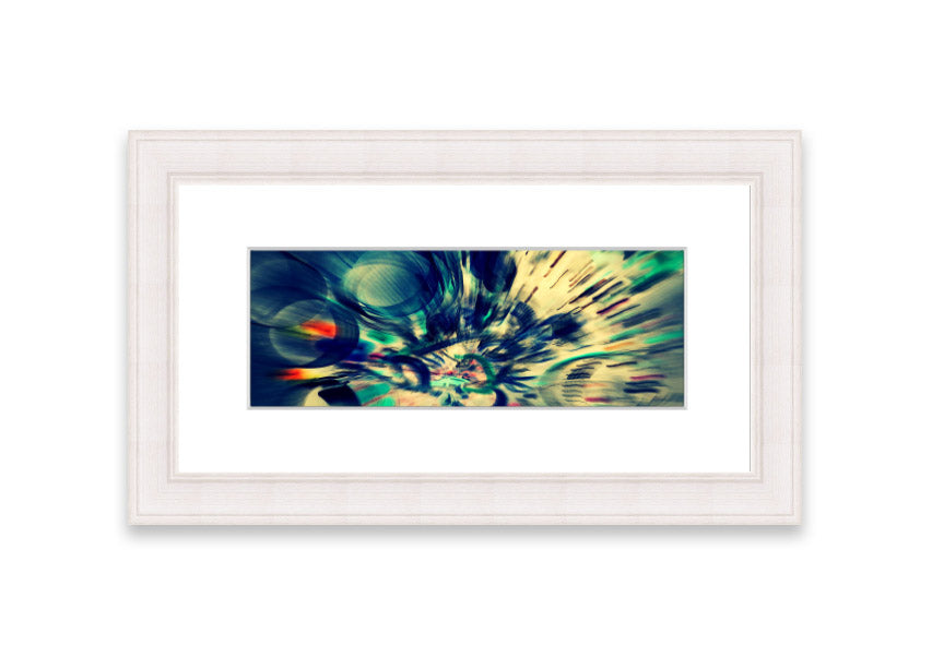 Framed Abstraction Cornwall print showcasing vibrant abstract design, available in various frame colors.