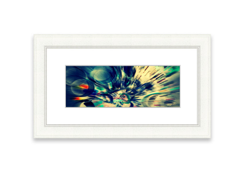 Framed Abstraction Cornwall print showcasing vibrant abstract design, available in various frame colors.