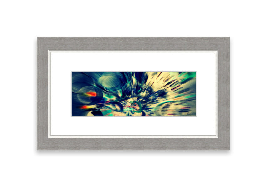 Framed Abstraction Cornwall print showcasing vibrant abstract design, available in various frame colors.