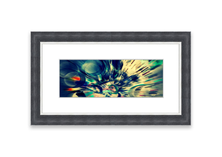 Framed Abstraction Cornwall print showcasing vibrant abstract design, available in various frame colors.