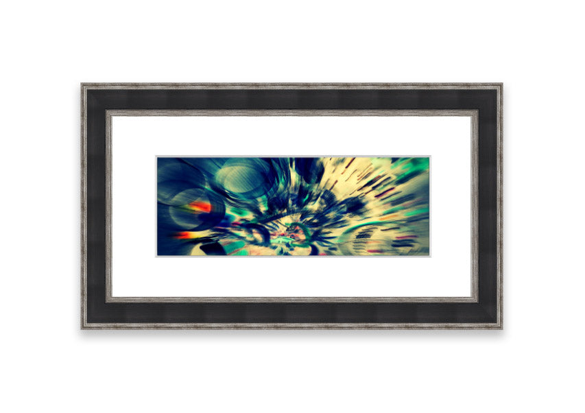 Framed Abstraction Cornwall print showcasing vibrant abstract design, available in various frame colors.