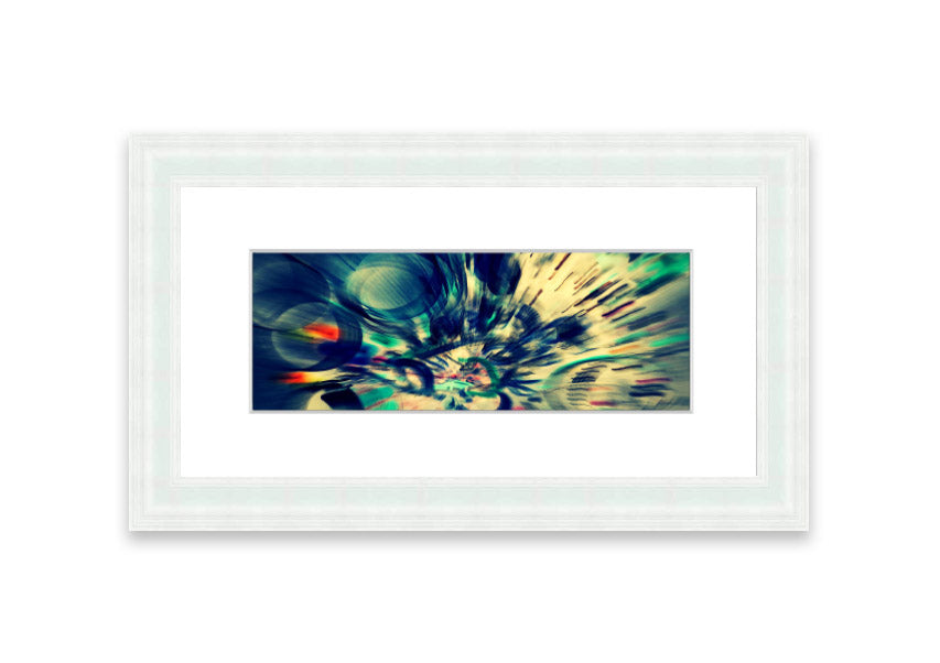 Framed Abstraction Cornwall print showcasing vibrant abstract design, available in various frame colors.