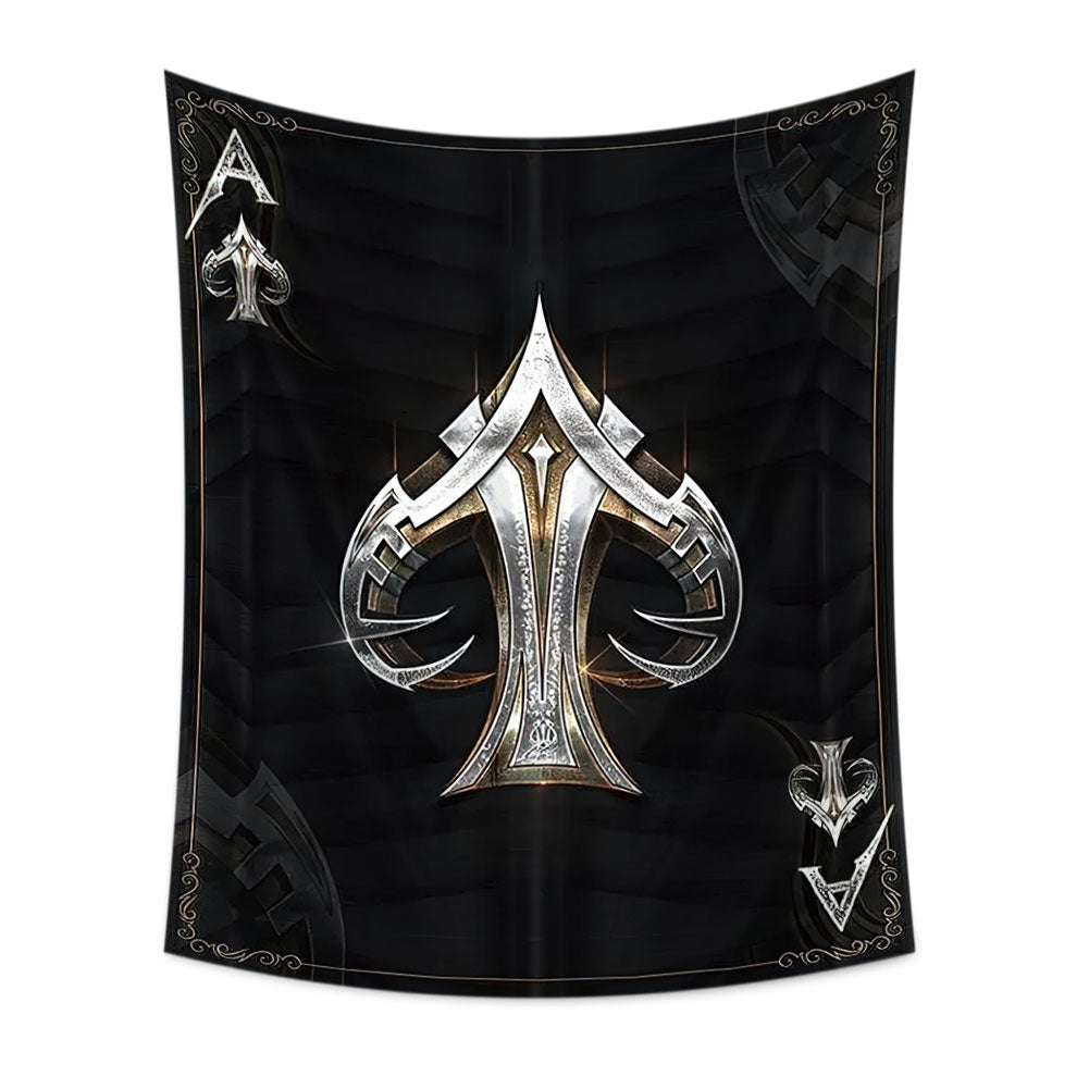 Ace of Spades tapestry featuring a vibrant design, made of soft polyester fabric, ideal for wall hanging and versatile use.