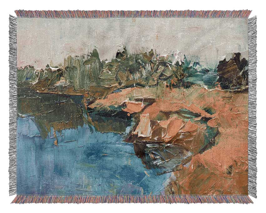 Acrylic on canvas throw blanket featuring vibrant paint strokes, made from 100% cotton with a luxurious finish.