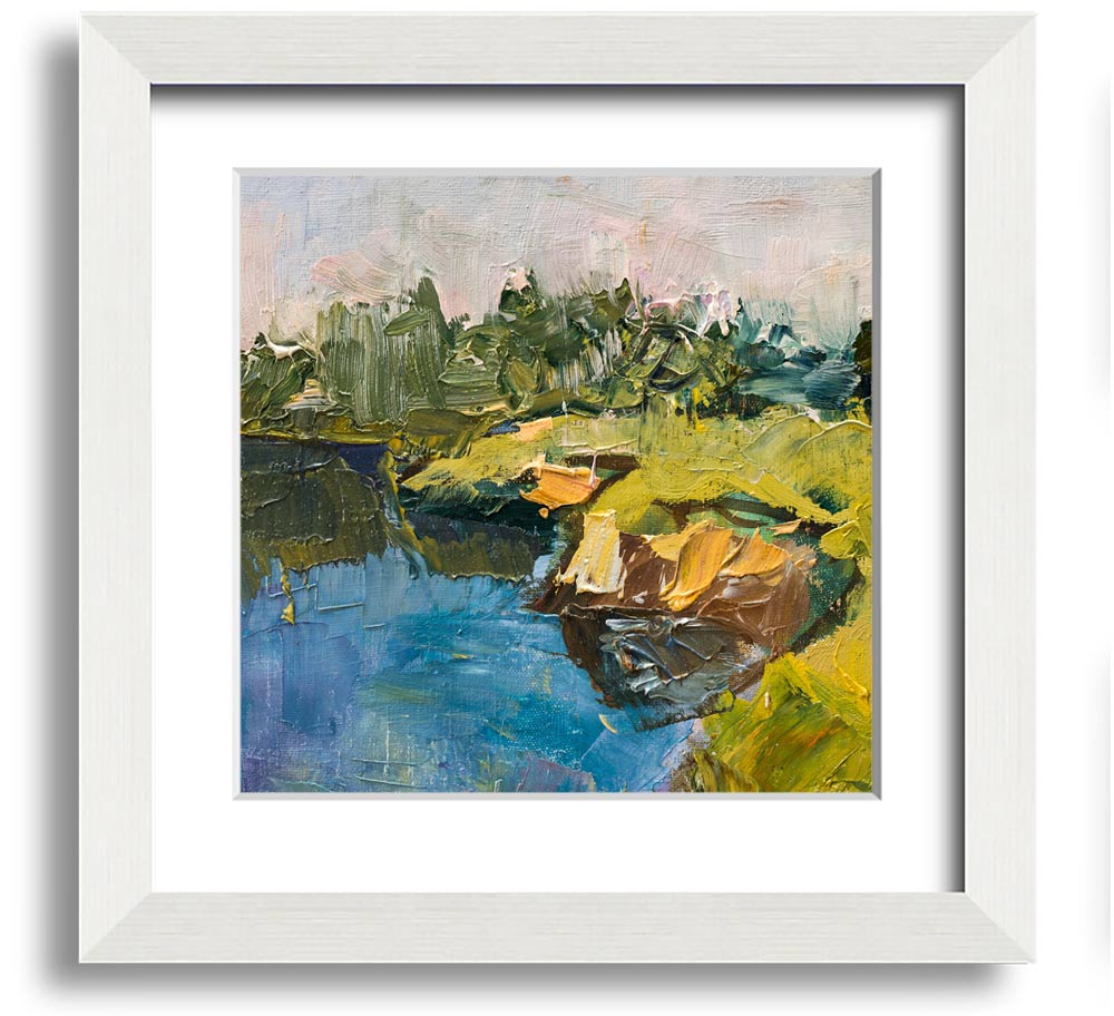 Acrylic on canvas paint strokes framed print showcasing vibrant colors and dynamic brushwork, ready to hang.