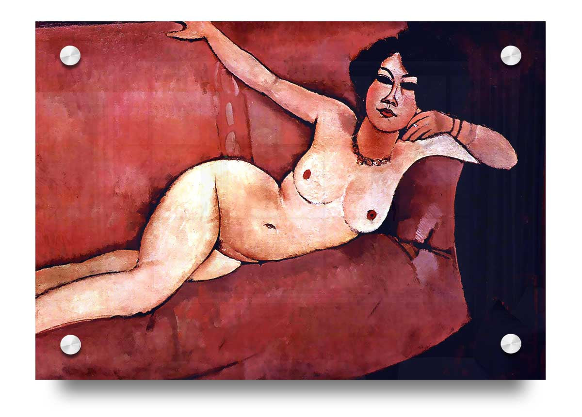Acrylic print of Act On A Sofa (Almaiisa) by Modigliani, showcasing vibrant colors and intricate details on 5mm thick acrylic glass.