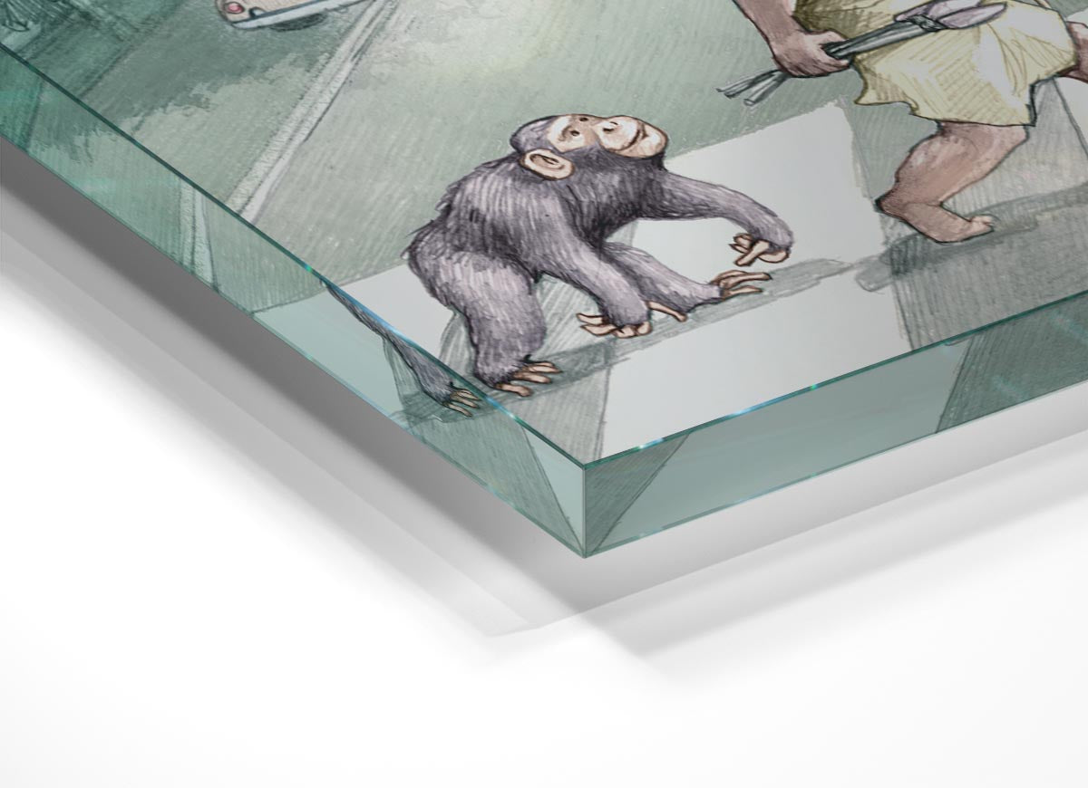 A modern glass print titled 'Advancement Of Civilisation' showcasing vibrant colors and contemporary design, perfect for home decor.