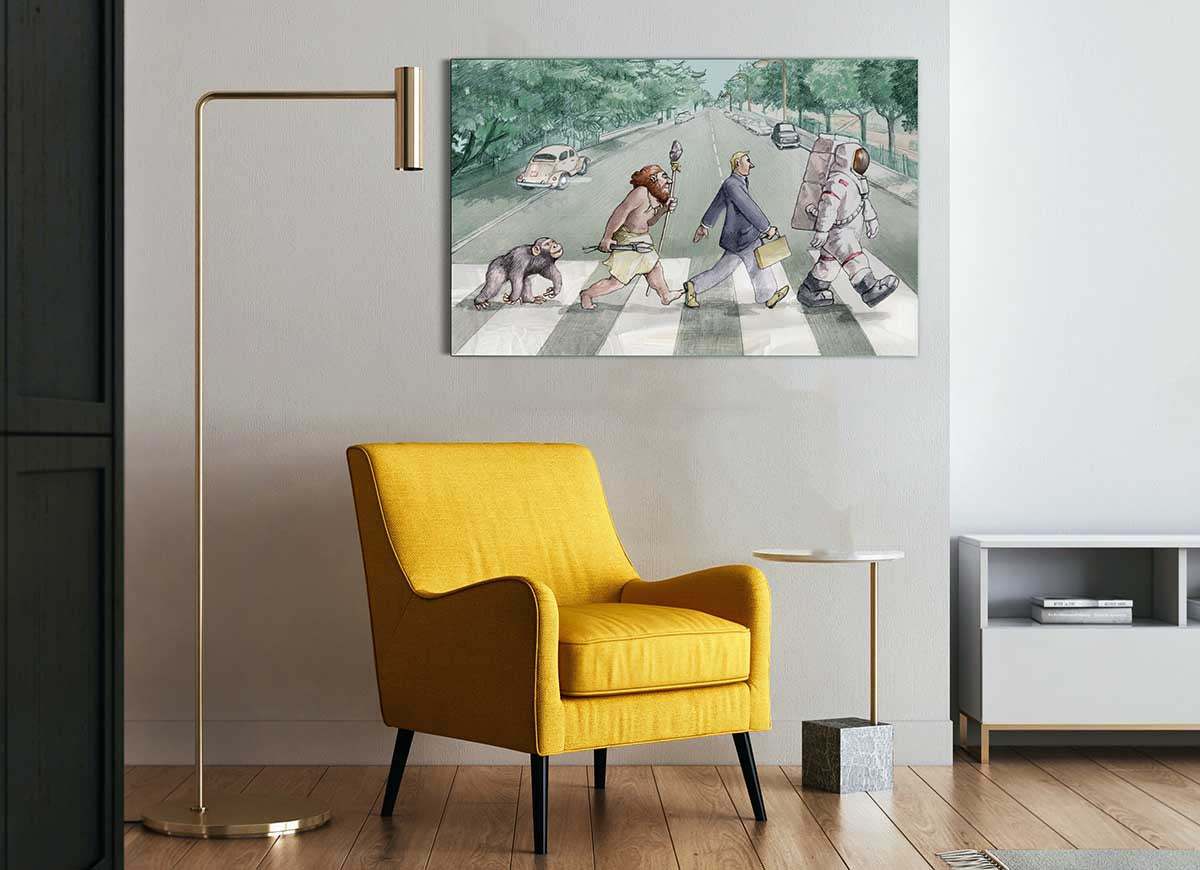 A modern glass print titled 'Advancement Of Civilisation' showcasing vibrant colors and contemporary design, perfect for home decor.