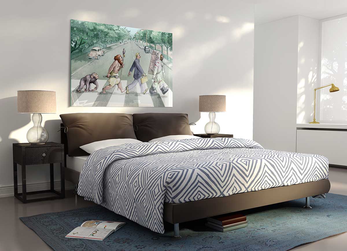 A modern glass print titled 'Advancement Of Civilisation' showcasing vibrant colors and contemporary design, perfect for home decor.