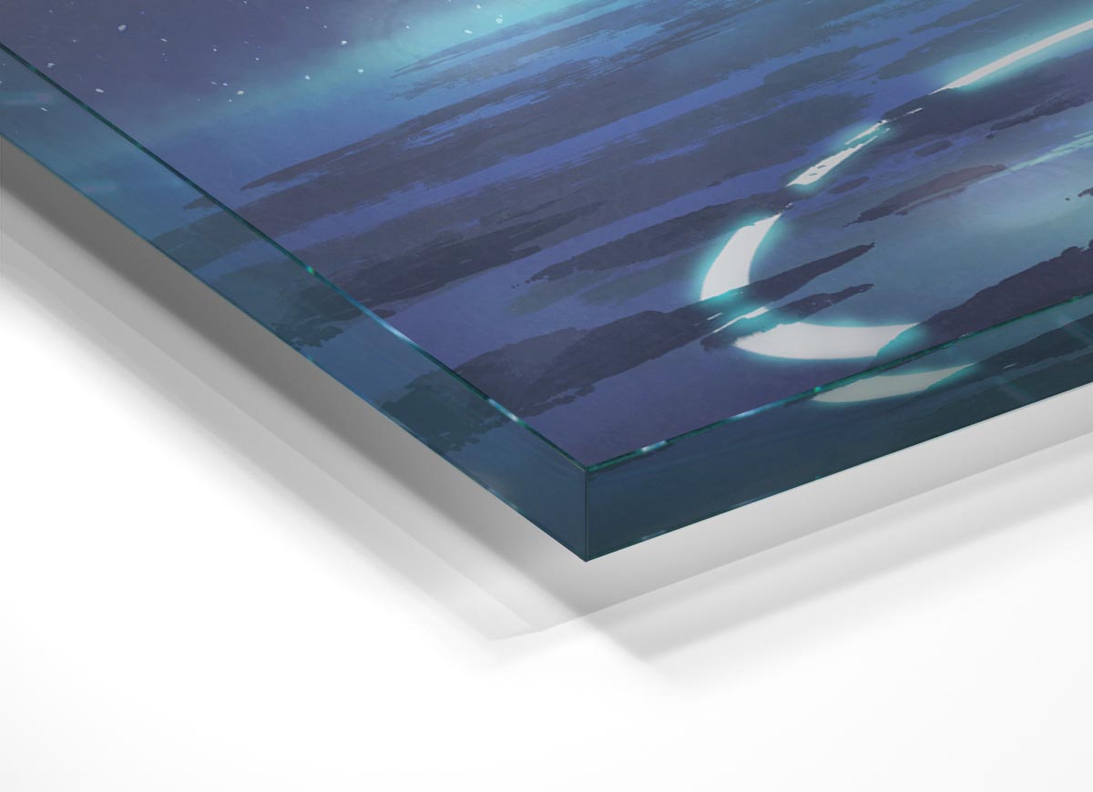 Adventure Waits In The Cosmos glass print featuring vibrant cosmic design, perfect for modern decor.