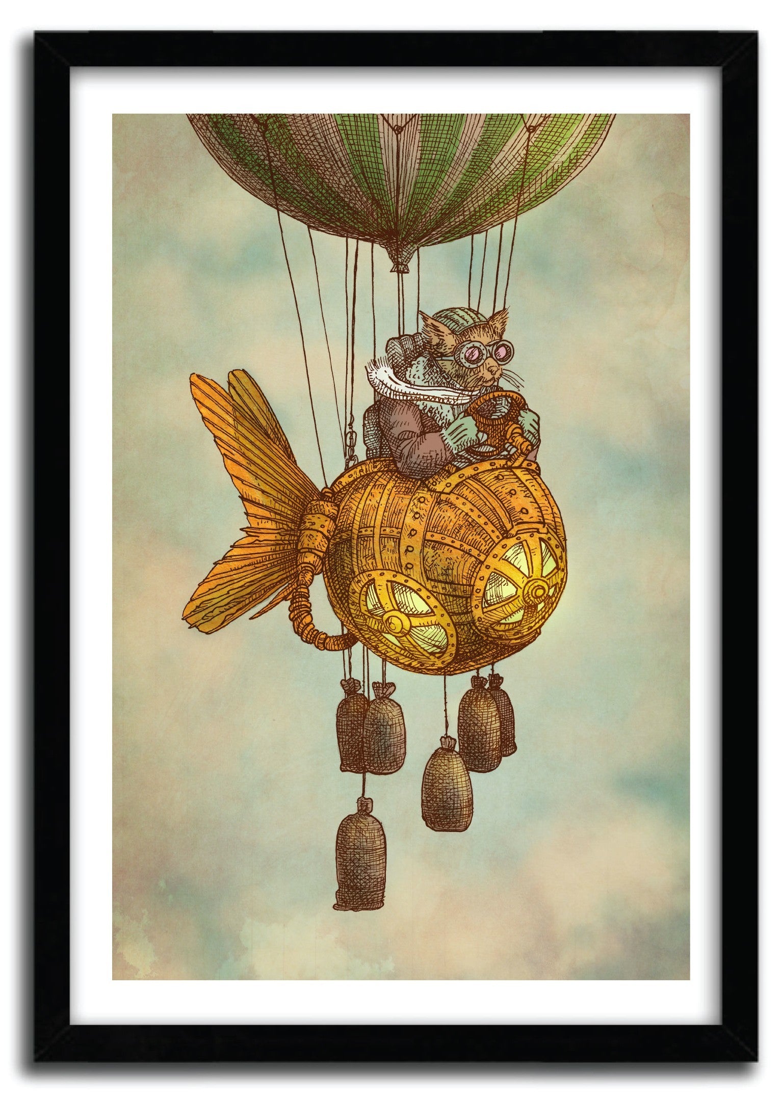 Affiche AROUND THE WORLD IN THE GOLDFISH FLYER by Eric Fan, showcasing vibrant colors and intricate details on fine arts paper.