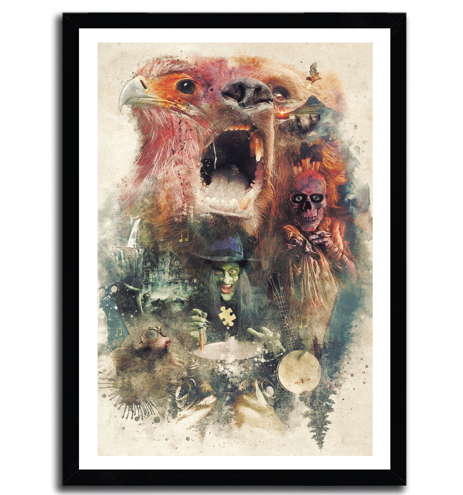 Affiche banjo par Barrett Biggers, imprimée sur papier fine arts, avec des couleurs vibrantes et un certificat d'authenticité.