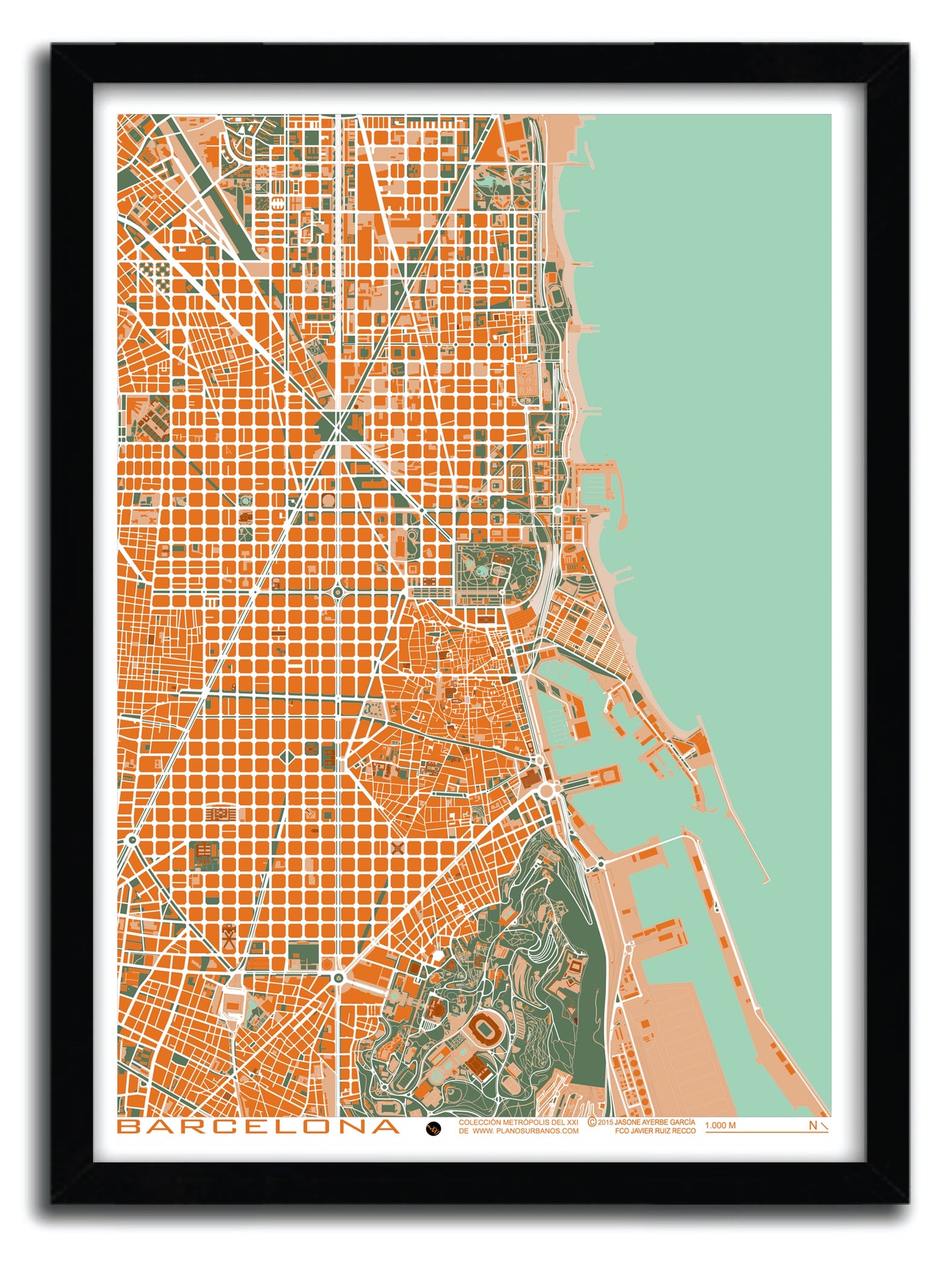 Affiche Barcelona orange by PLANOS URBANOS, a vibrant art print on fine arts paper, showcasing a unique design.