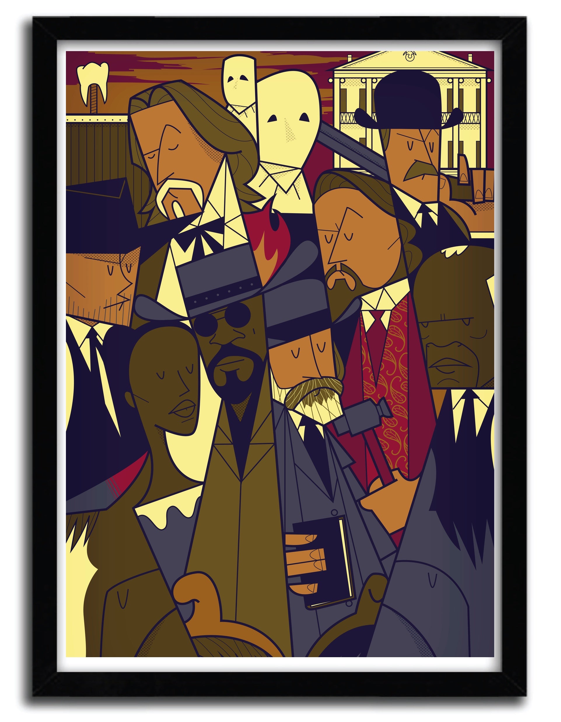 Affiche Django par Ale Giorgini, imprimée sur papier fine arts, avec des couleurs vives et un design unique.