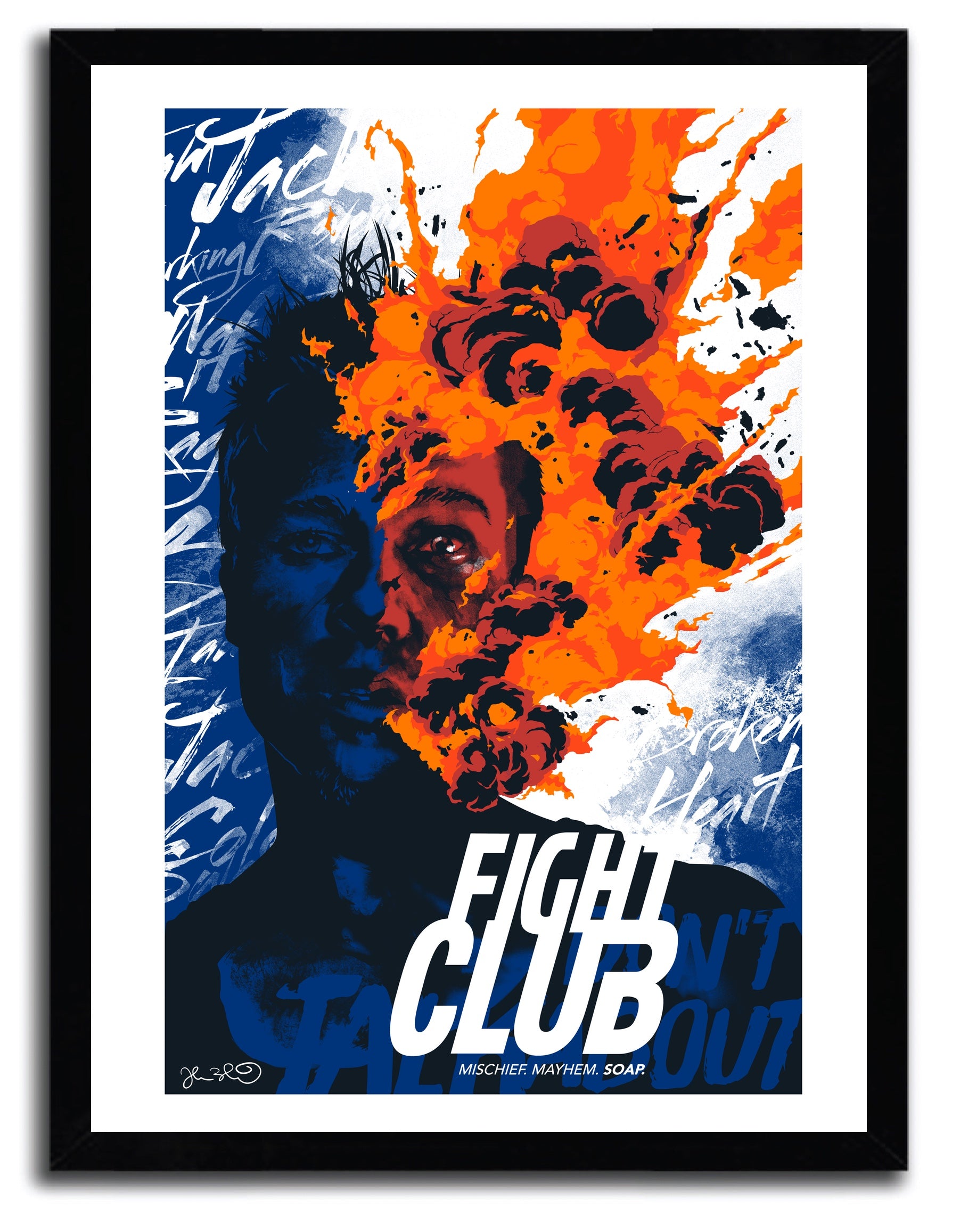 Affiche Fight Club par Joshua Budich, imprimée sur papier fine arts, numérotée et signée, avec des encres d’archives Ultrachrome.