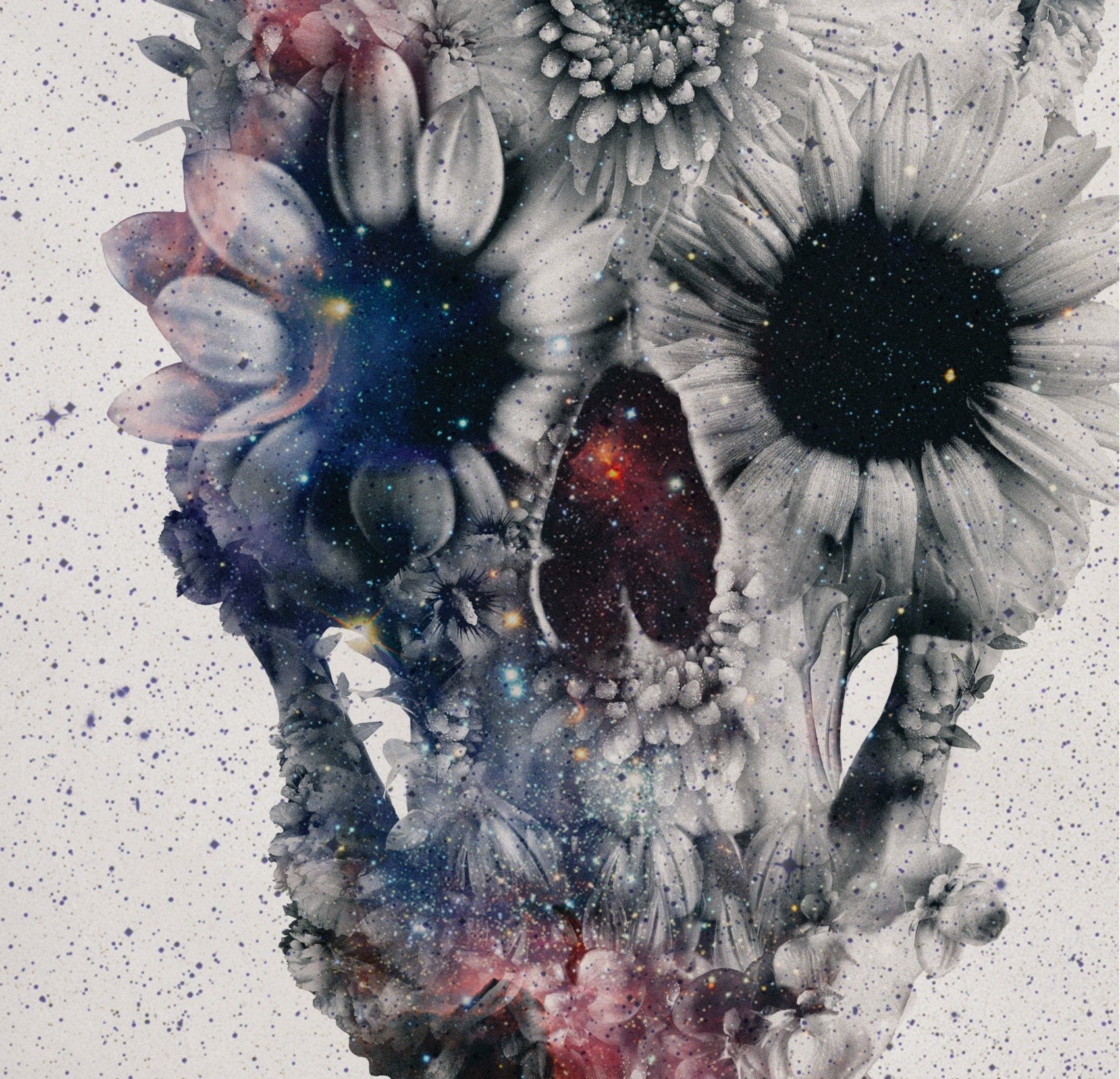Affiche floral skull 3 by Ali Gulec, featuring a floral design intertwined with a skull, printed on fine arts paper.