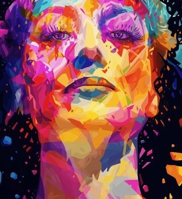 Affiche JOAN by Alessandro Pautasso featuring vibrant vector art and mixed media elements, showcasing modern artistic design.