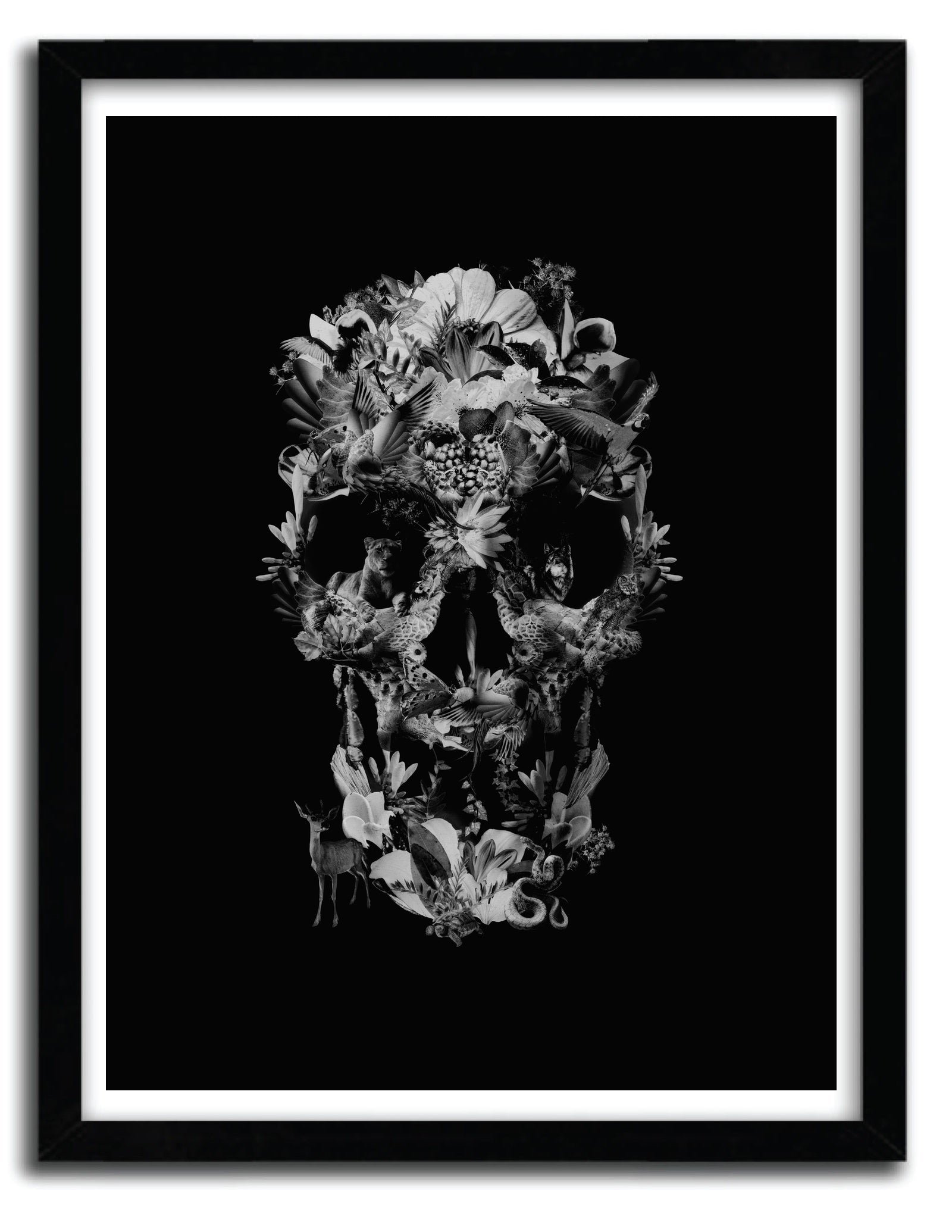 Affiche Jungle Skull 2 by ALI GULEC, a vibrant art print featuring a skull design surrounded by jungle elements, printed on fine arts paper.