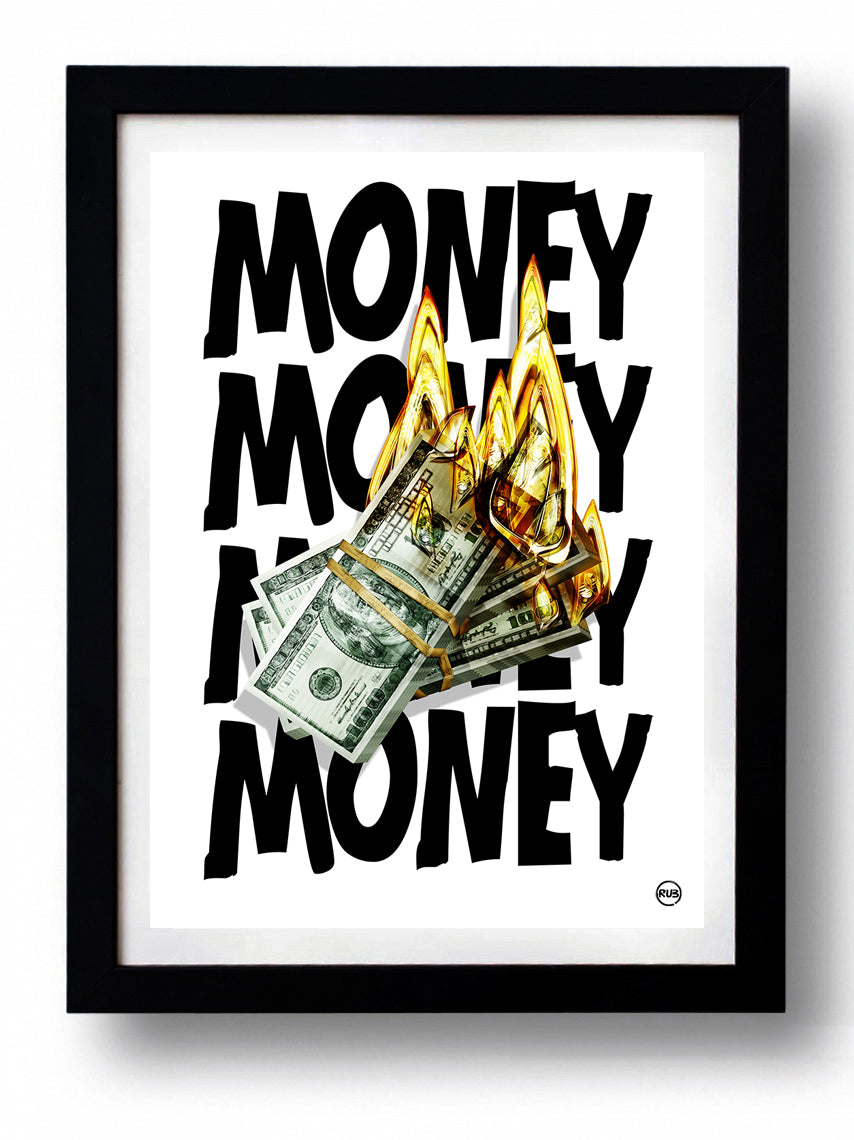 Affiche MONEY par Rubiant, imprimée sur papier fine arts, avec des encres d’archives, numérotée et signée, en édition limitée.