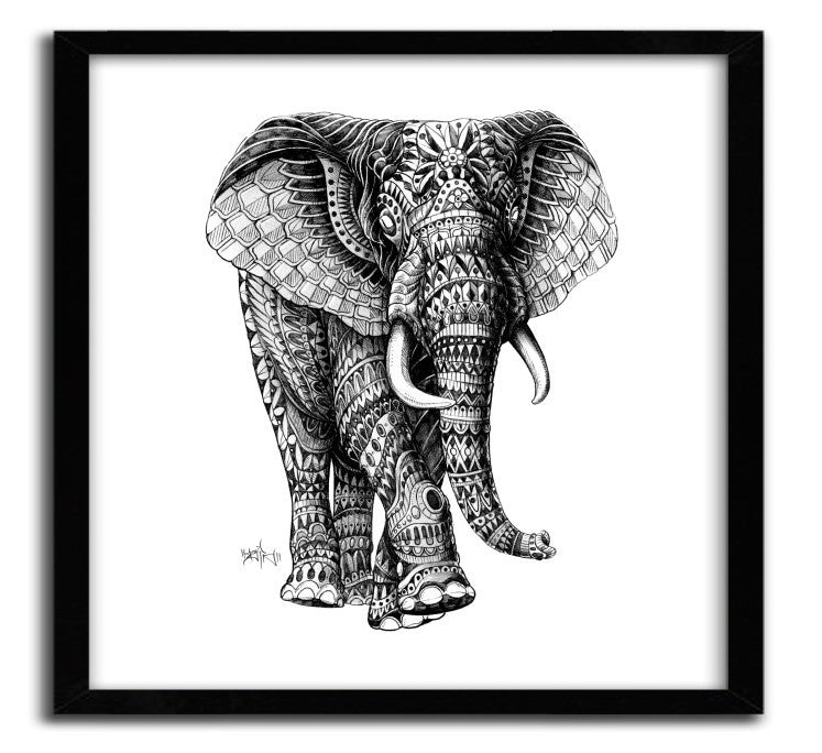 Affiche ORNATE ELEPHANT 2 by BIOWORKZ, a limited edition art print featuring an intricate elephant design on fine arts paper.