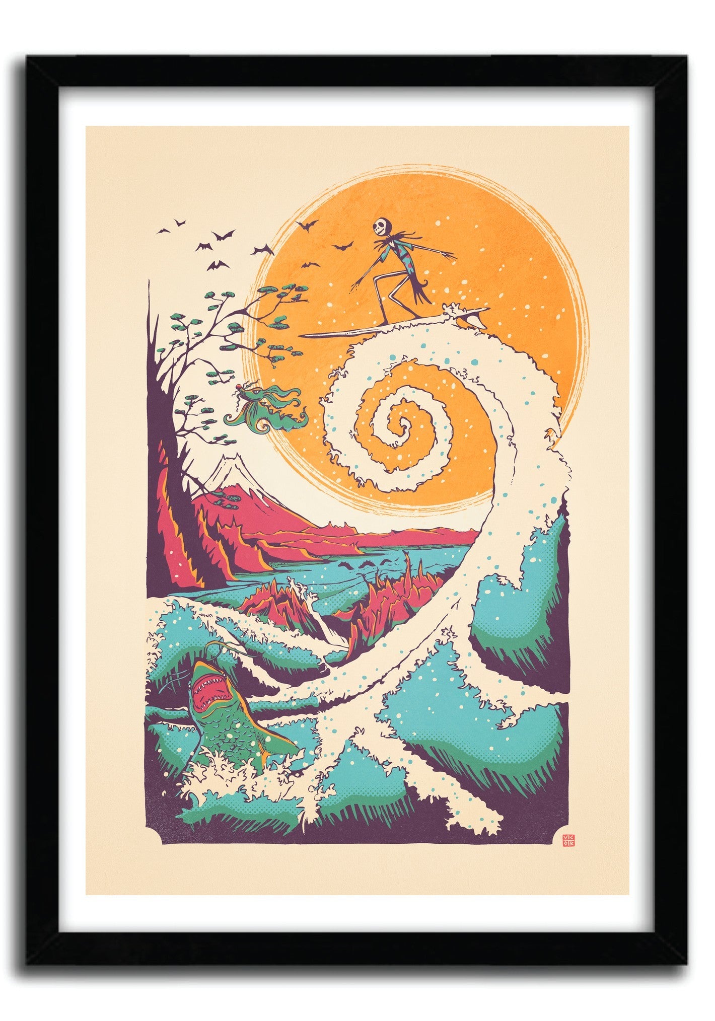 Affiche SURF BEFORE CHRISTMAS by VICTORSBEARD, a vibrant art print showcasing surf culture, printed on fine art paper.