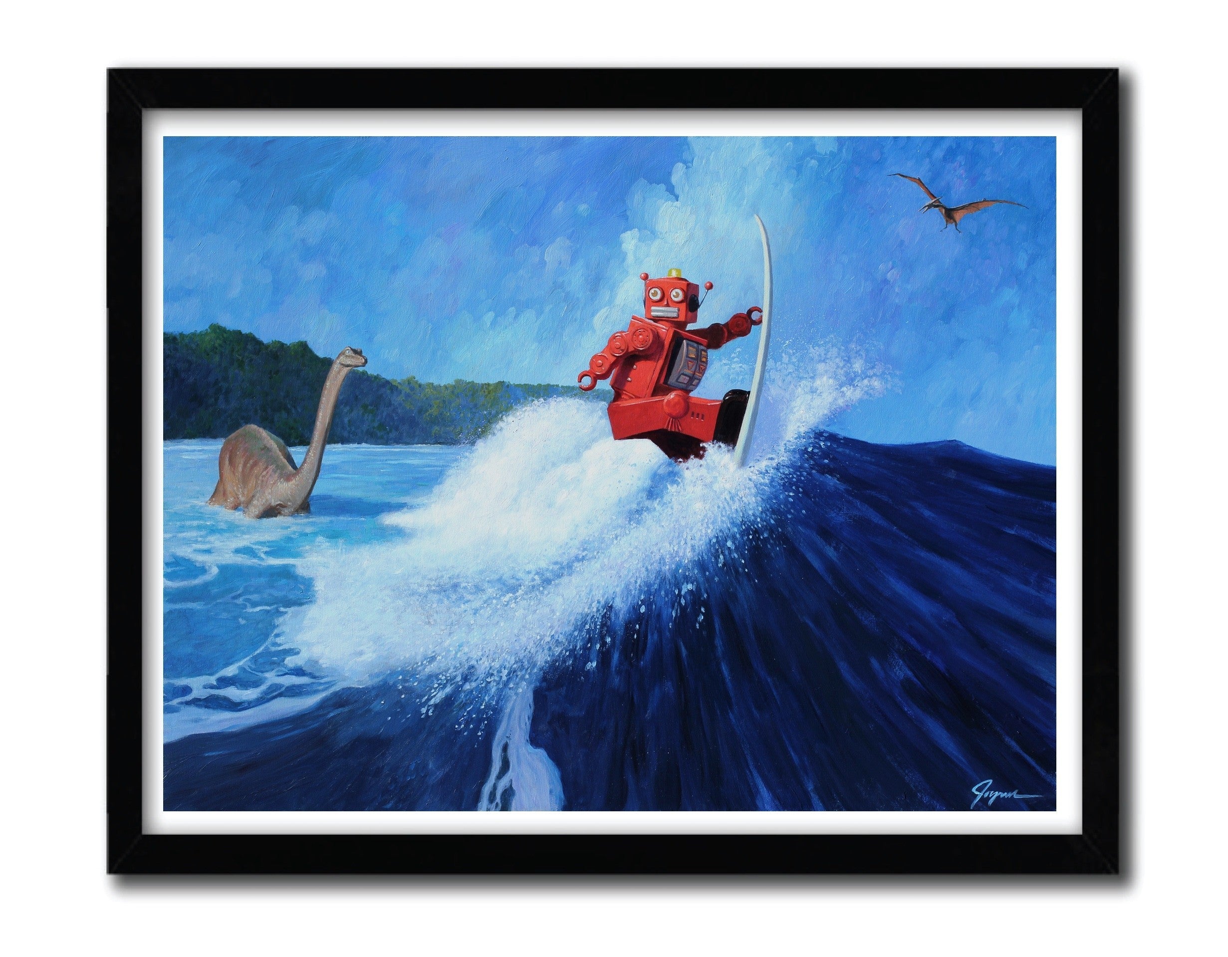 Affiche SURF JOE par ERIC JOYNER, imprimée sur papier fine arts, avec des couleurs vives et des détails fins, numérotée et signée.