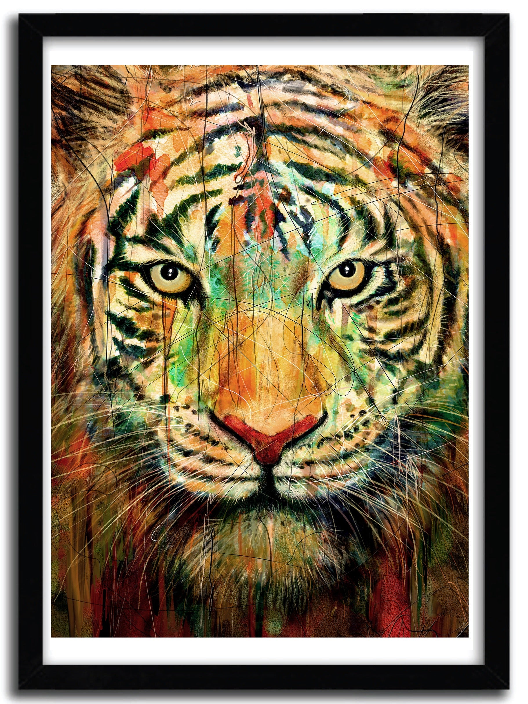 Affiche tiger par Nicebleed, imprimée sur papier fine arts, avec des couleurs vives et des détails précis, numérotée à la main.