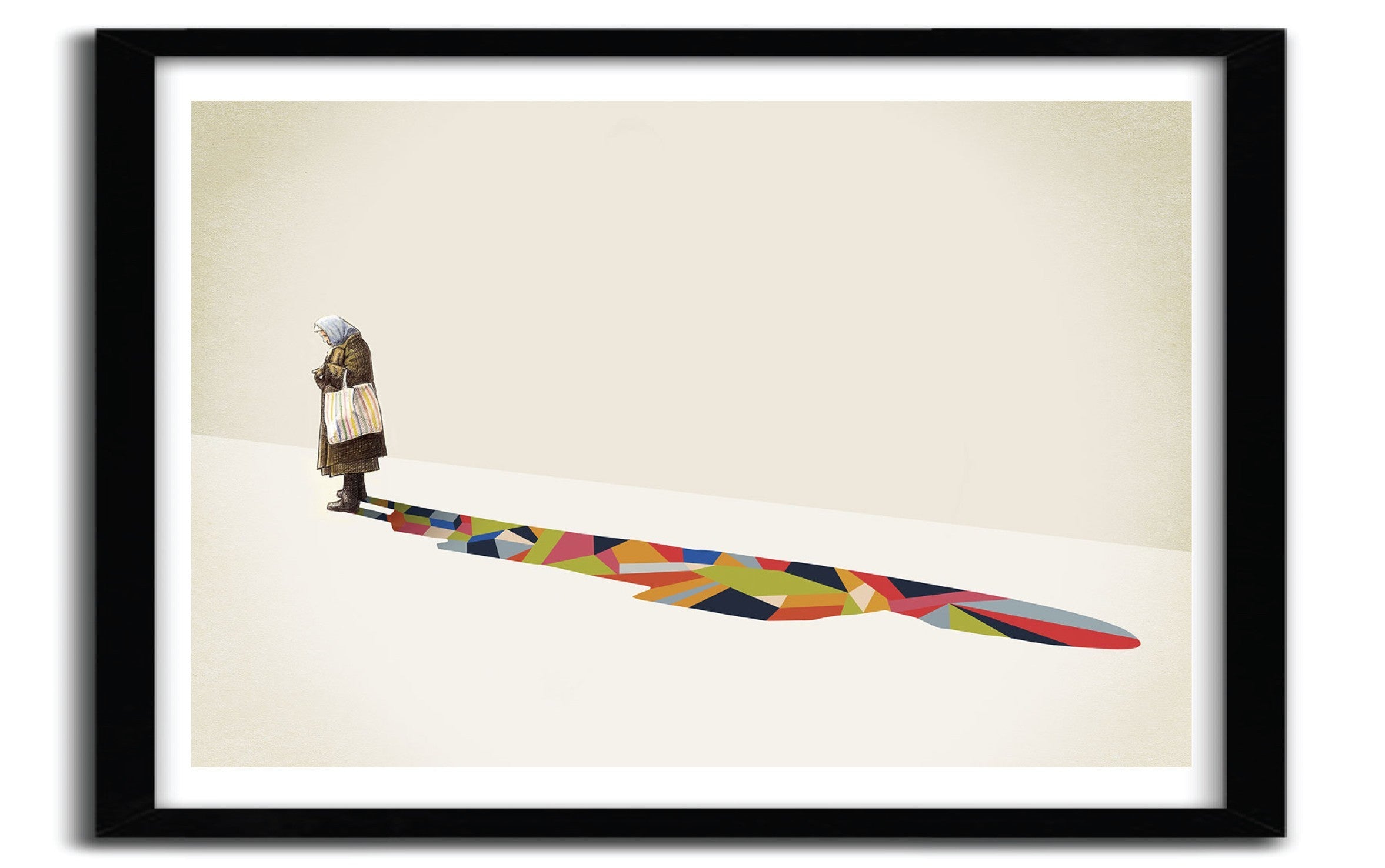 Affiche WALKING SHADOW, OLD LADY by Jason Ratliff, showcasing intricate details and vibrant colors on fine arts paper.