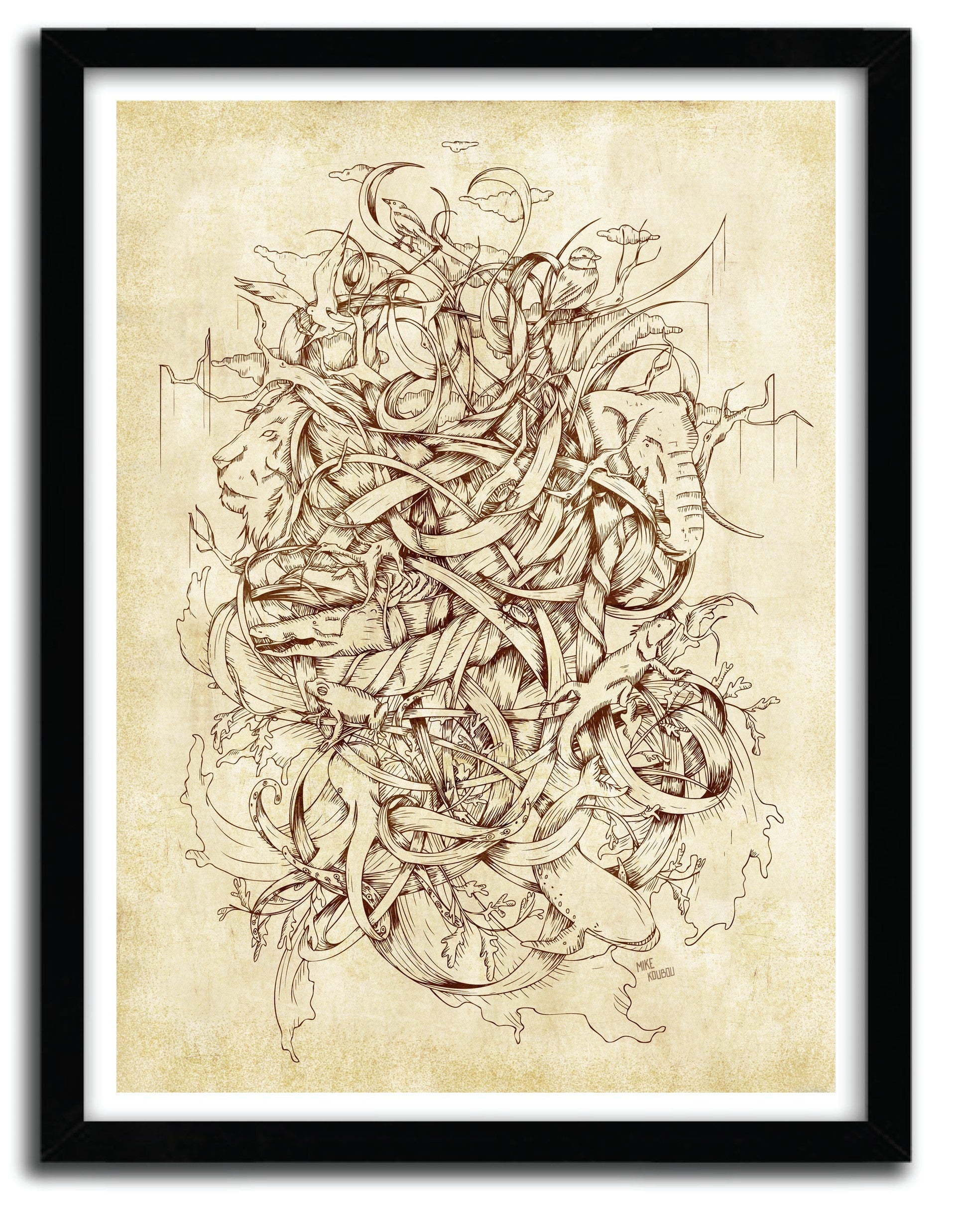 Affiche WATER, EARTH & AIR by MIKE KOUBOU, a limited edition art print on fine arts paper, showcasing vibrant colors and intricate details.