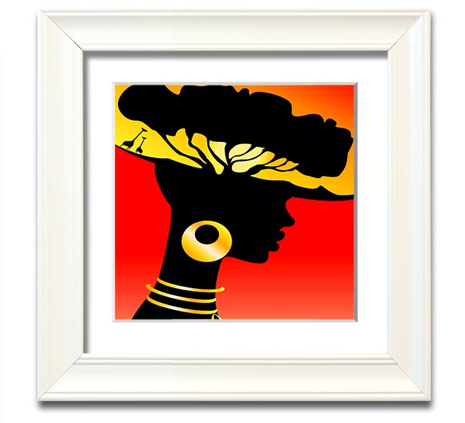 African Female Home Lands square framed print, showcasing vibrant colors and intricate designs, ready to hang.