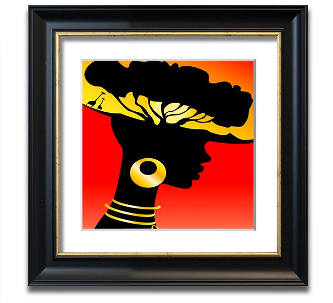 African Female Home Lands square framed print, showcasing vibrant colors and intricate designs, ready to hang.