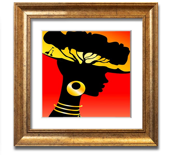 African Female Home Lands square framed print, showcasing vibrant colors and intricate designs, ready to hang.