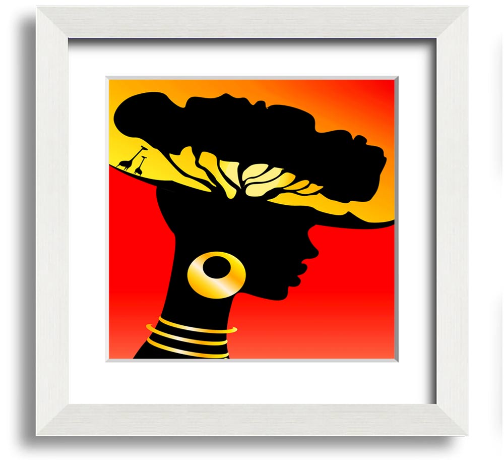 African Female Home Lands square framed print, showcasing vibrant colors and intricate designs, ready to hang.