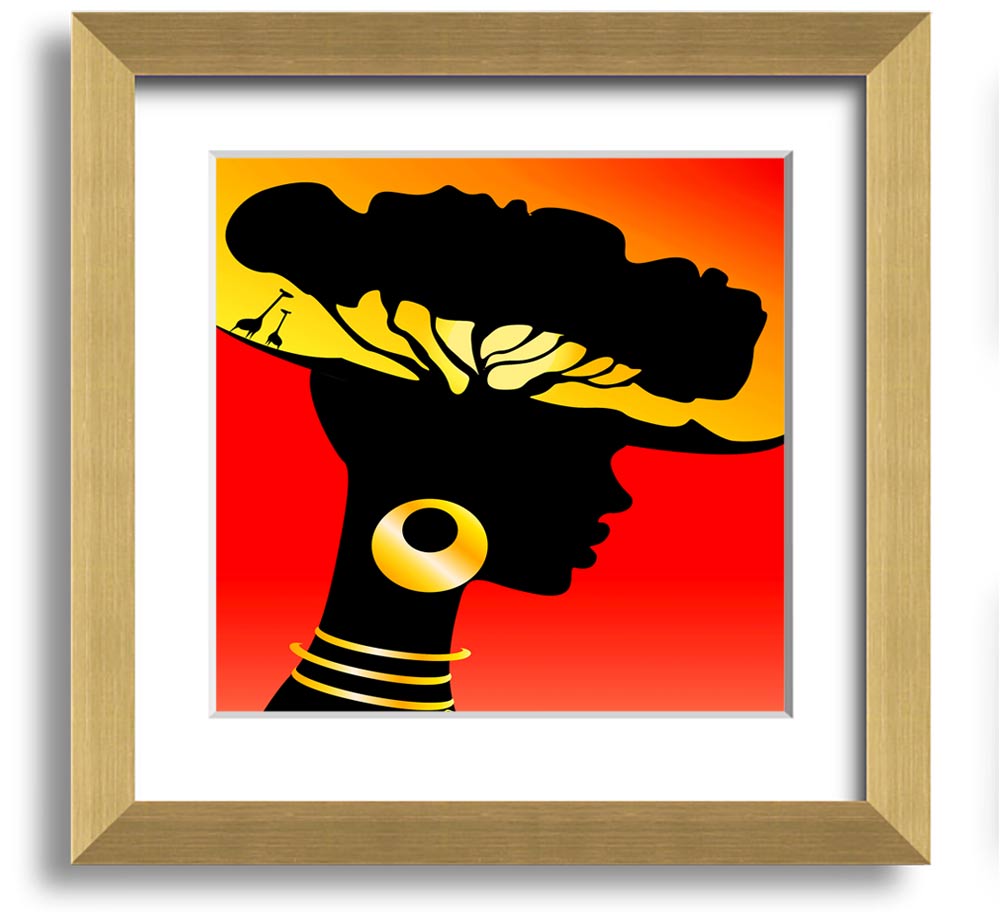 African Female Home Lands square framed print, showcasing vibrant colors and intricate designs, ready to hang.
