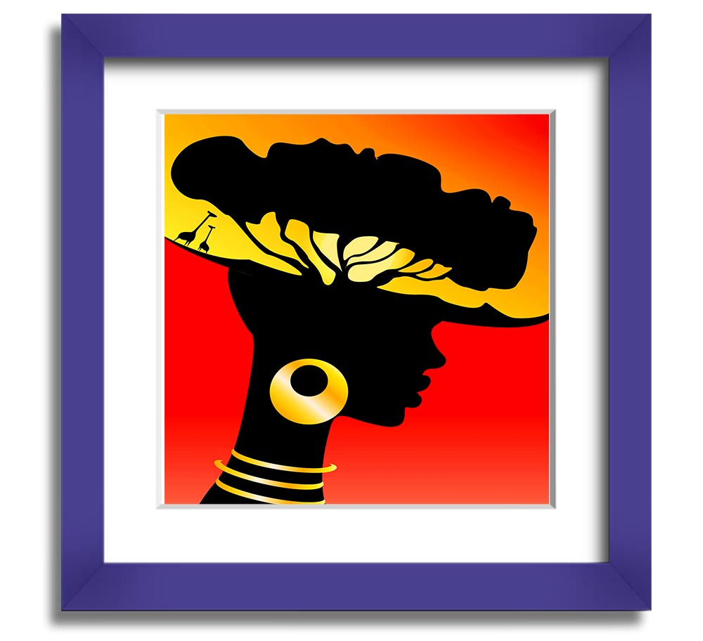 African Female Home Lands square framed print, showcasing vibrant colors and intricate designs, ready to hang.