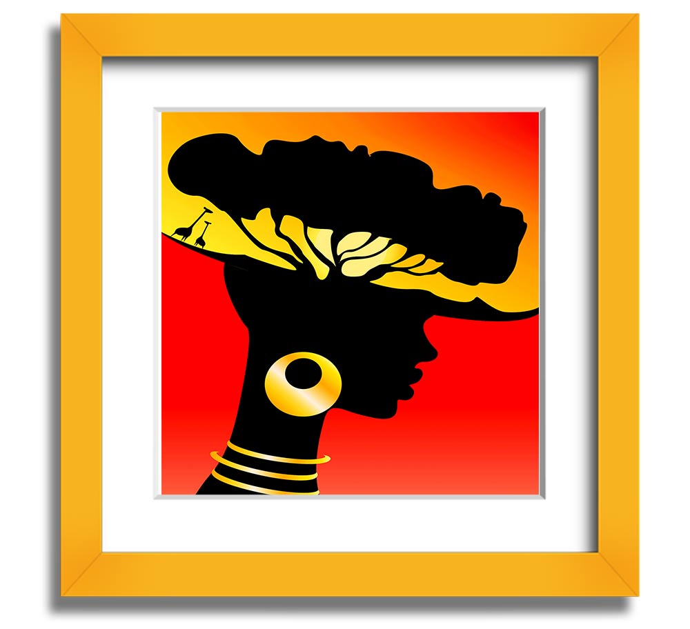 African Female Home Lands square framed print, showcasing vibrant colors and intricate designs, ready to hang.