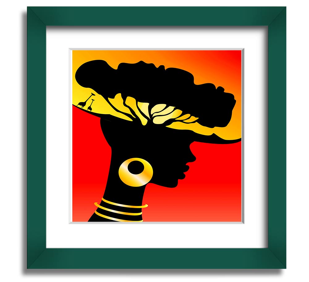 African Female Home Lands square framed print, showcasing vibrant colors and intricate designs, ready to hang.