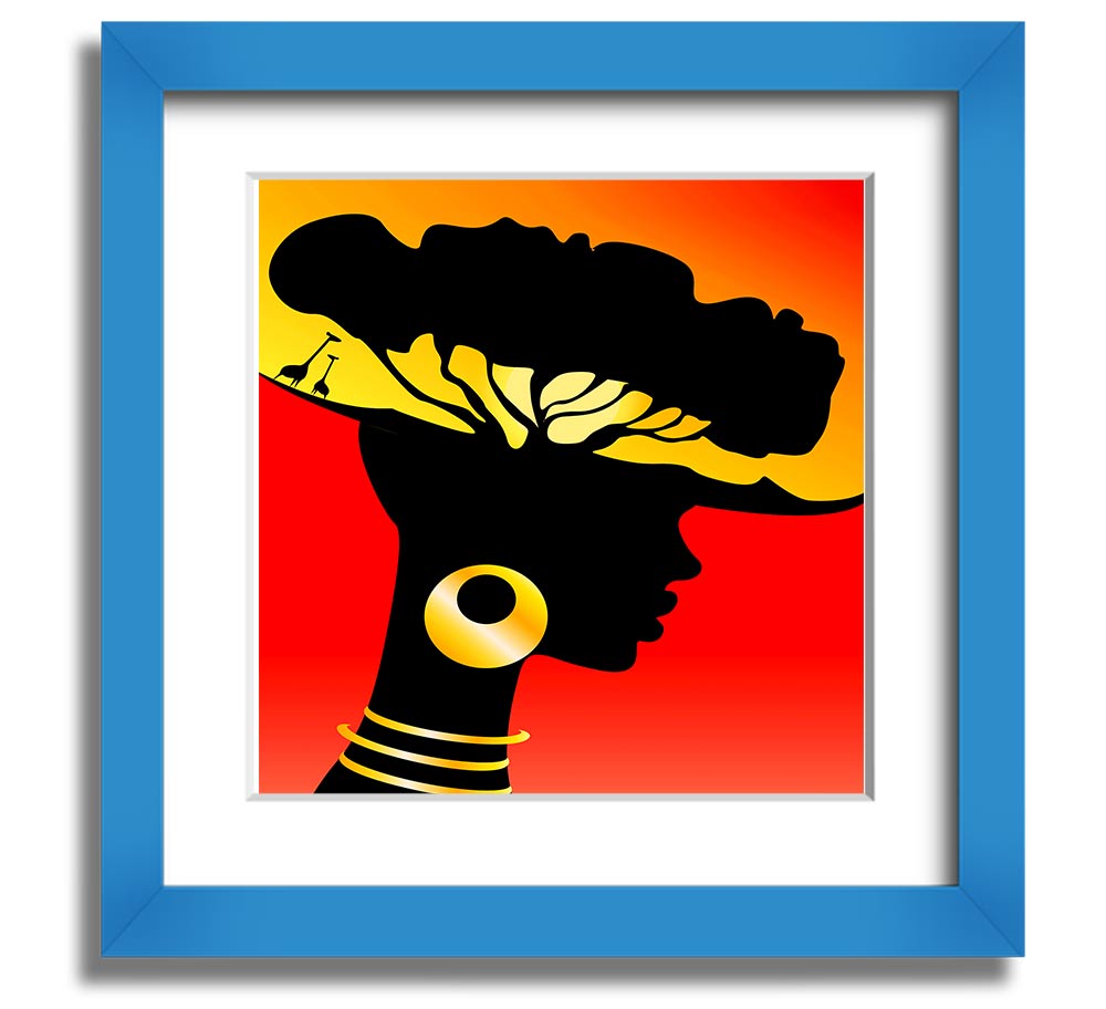 African Female Home Lands square framed print, showcasing vibrant colors and intricate designs, ready to hang.
