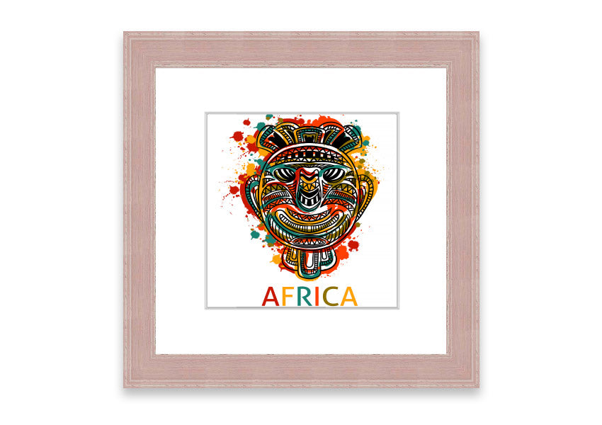 A beautifully framed African Mask print showcasing intricate designs and vibrant colors, ready to hang.