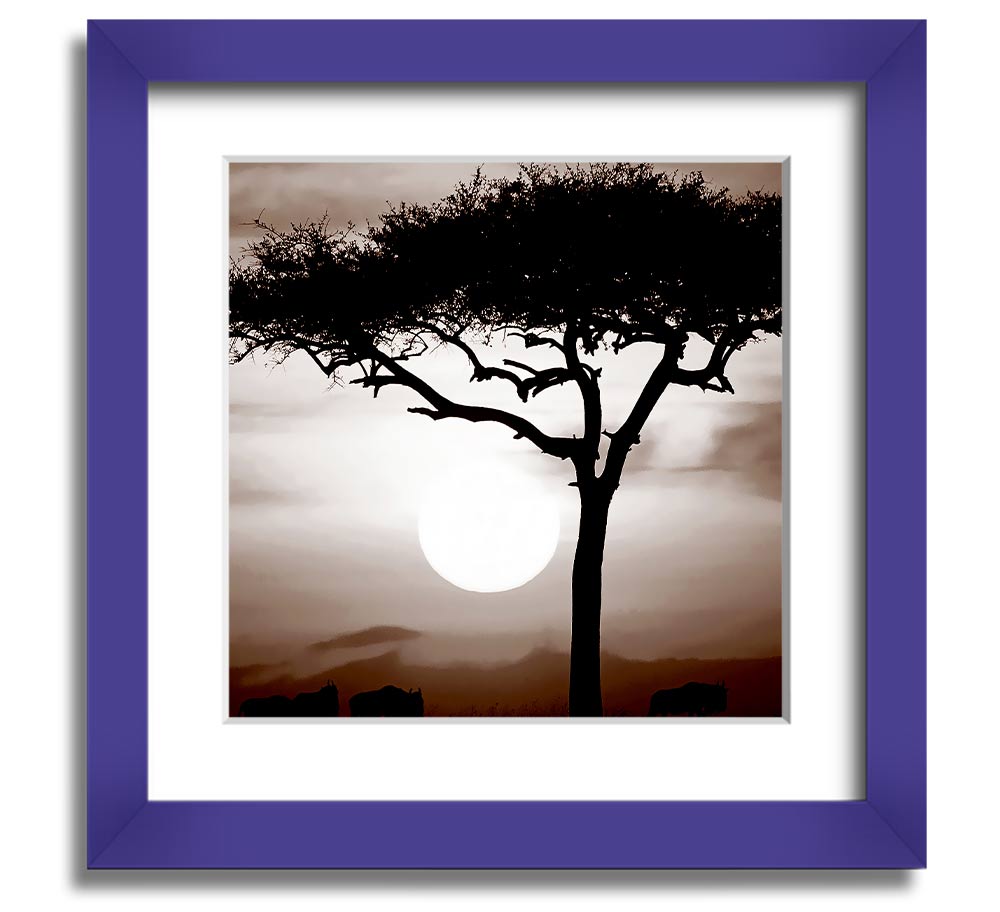 African Safari Brown Square Framed Print with multiple frame color options, showcasing a vibrant safari landscape.