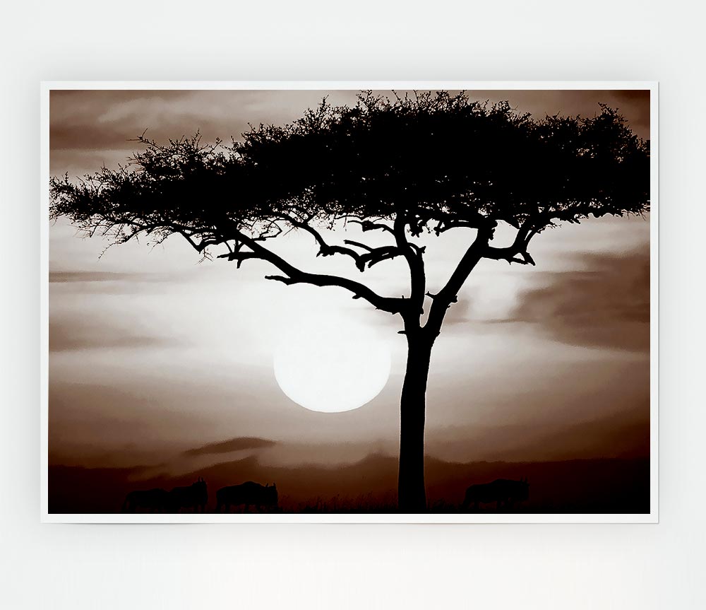 A stunning African Safari Brown poster printed on high-quality canvas, showcasing vibrant wildlife and landscapes.