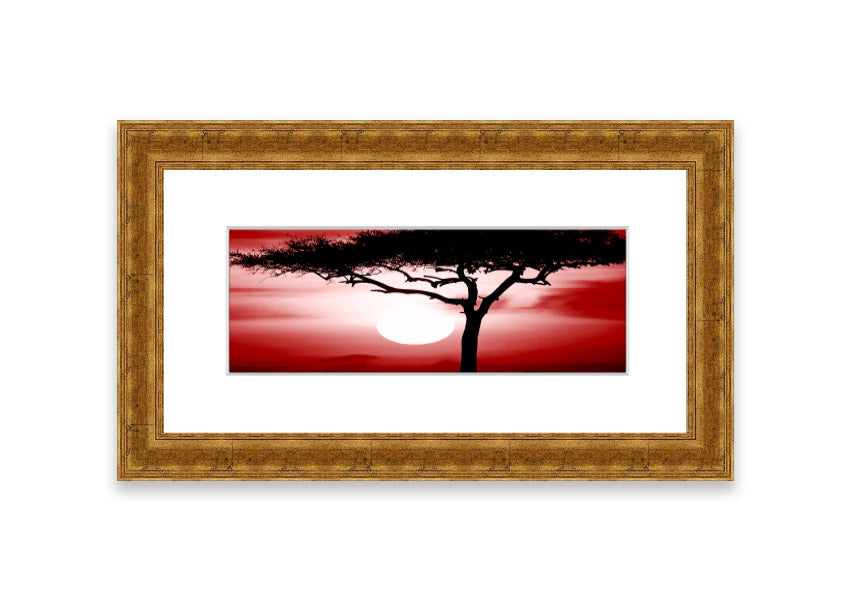 African Safari Red framed print showcasing vibrant colors and intricate details, ready to hang.