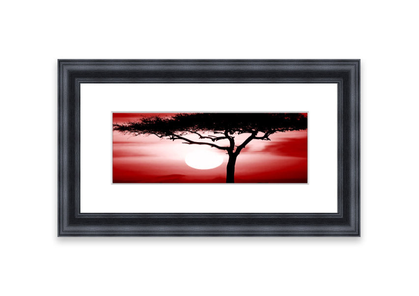 African Safari Red framed print showcasing vibrant colors and intricate details, ready to hang.