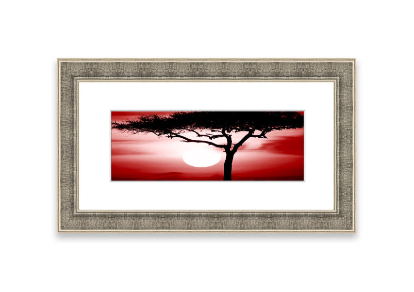 African Safari Red framed print showcasing vibrant colors and intricate details, ready to hang.