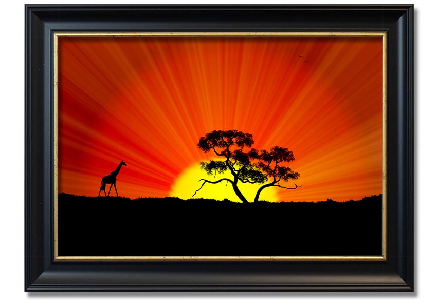 A vibrant African Sunblaze framed print showcasing rich colors and intricate designs, ready to hang.