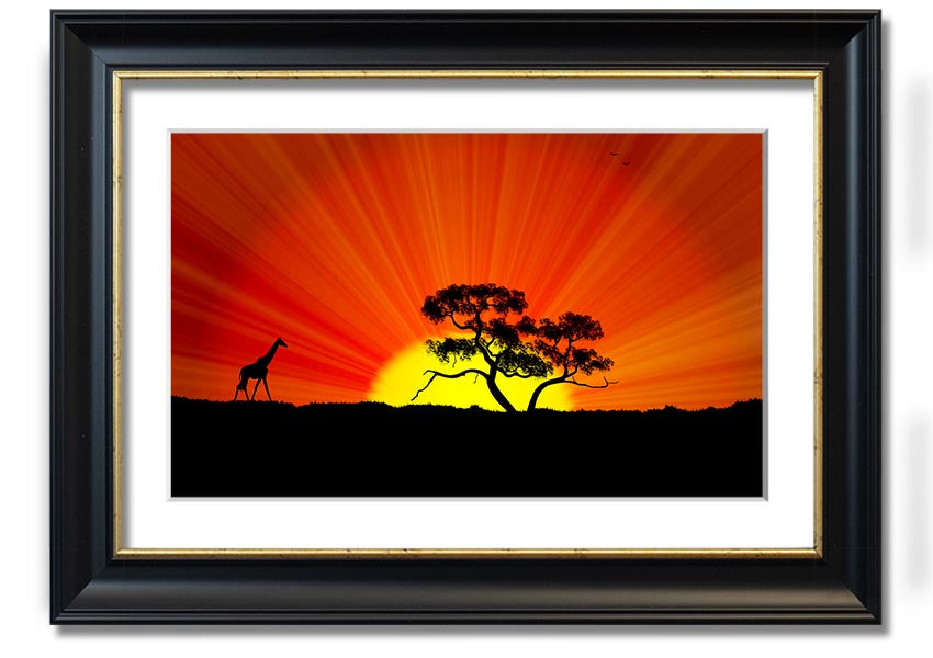 A vibrant African Sunblaze framed print showcasing rich colors and intricate designs, ready to hang.