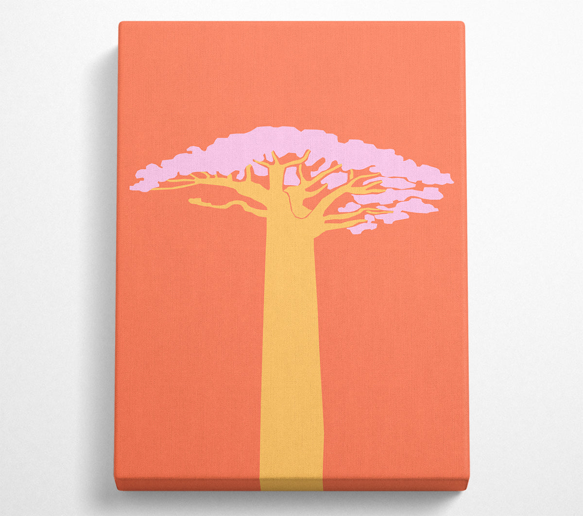 A vibrant African Tree artwork printed on coated polyester canvas, mounted on a sturdy 44mm box frame, ready to hang.