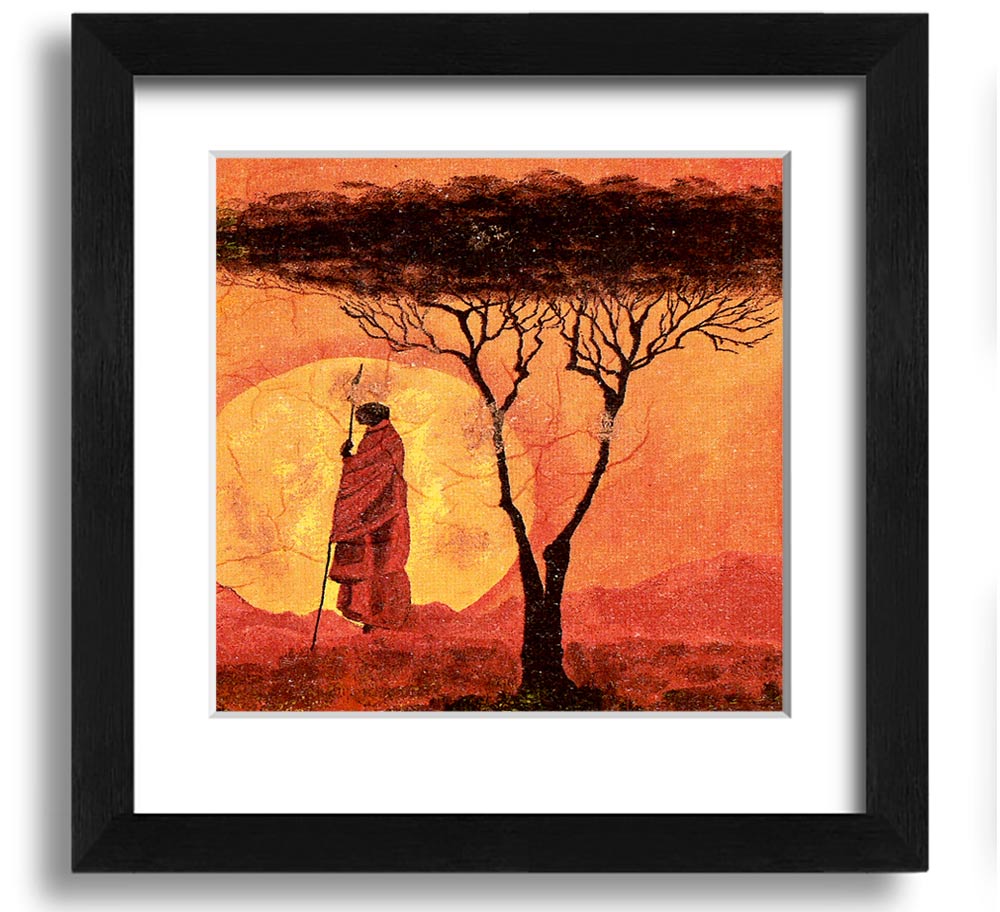 African Tribal Art 1 square framed print showcasing vibrant tribal designs, available in various frame colors.