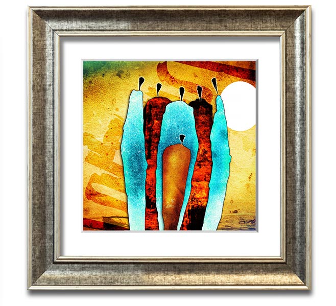 African Tribal Art 10 Square Framed Print showcasing vibrant colors and geometric patterns, ready to hang.