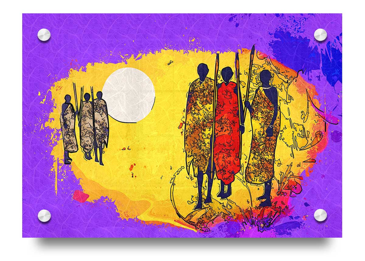 Vibrant African Tribal Art 12 acrylic print on 5mm thick acrylic glass, showcasing intricate tribal designs.